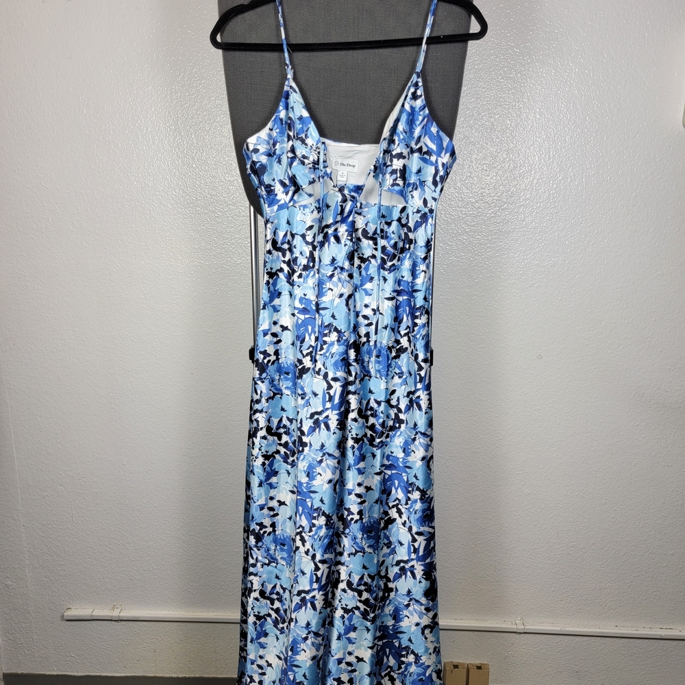 The Drop Shelby Cutout Dress Blue Floral Strappy‎ Sleeveless Maxi Women's M